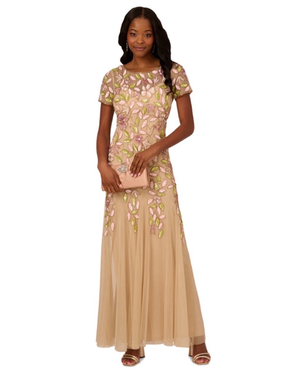 NWT Adrianna Papell Floral Beaded Sequin Evening Gown SIZE 14 MOB MOG WEDDING - Picture 5 of 7